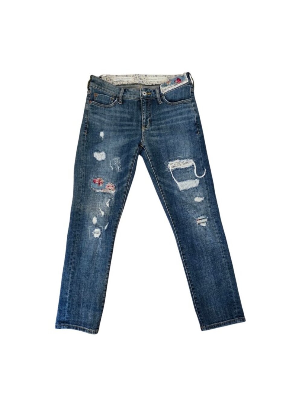 Pilcro Slim Boyfriend Embroidered Patchwork Jeans 26 Petite